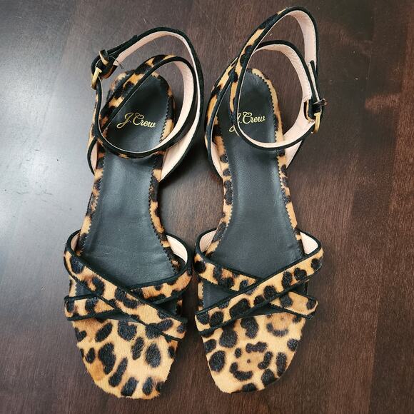 J. Crew Abbie Cross-strap Leopard Calf Hair sandals Size 8 - Picture 4 of 6